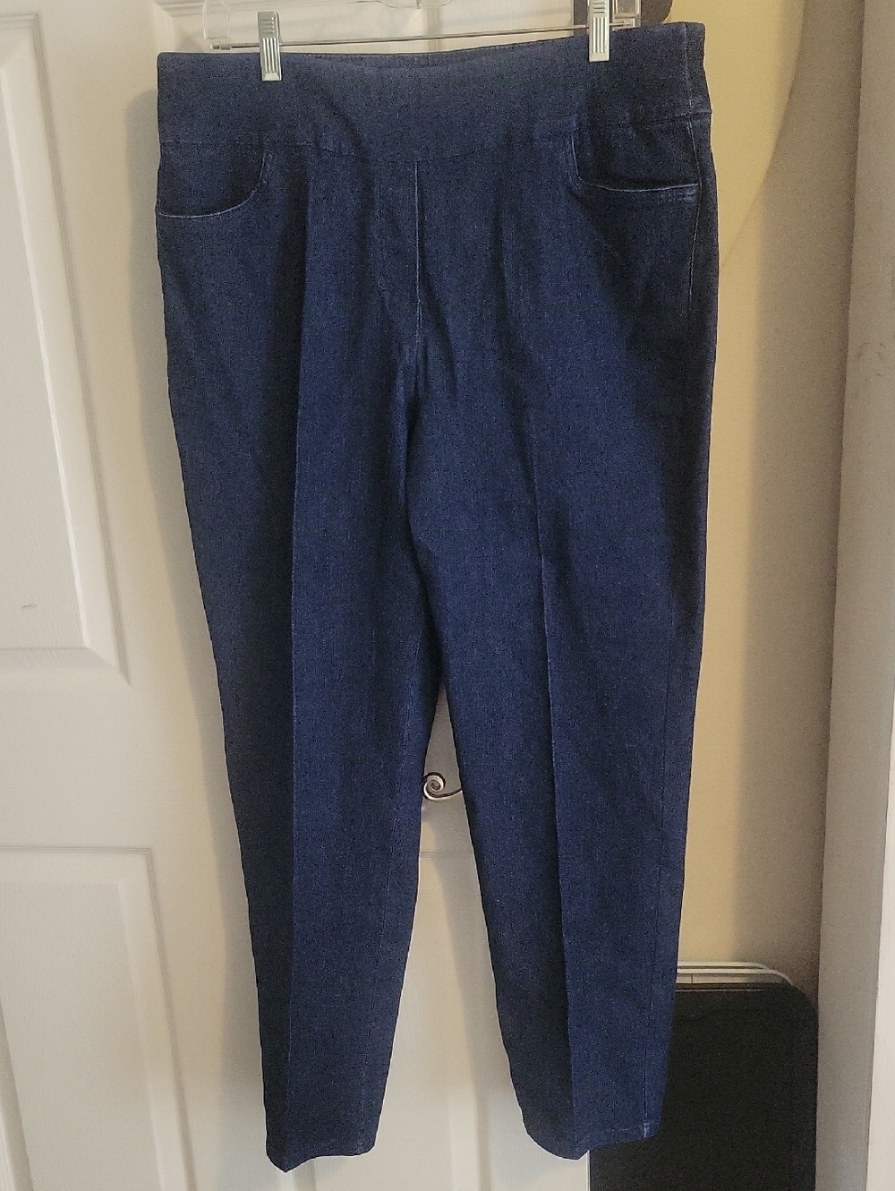 Alfred Dunner Sz14 Navy Denim Wide Waistband Pull-On Pants with Stretch